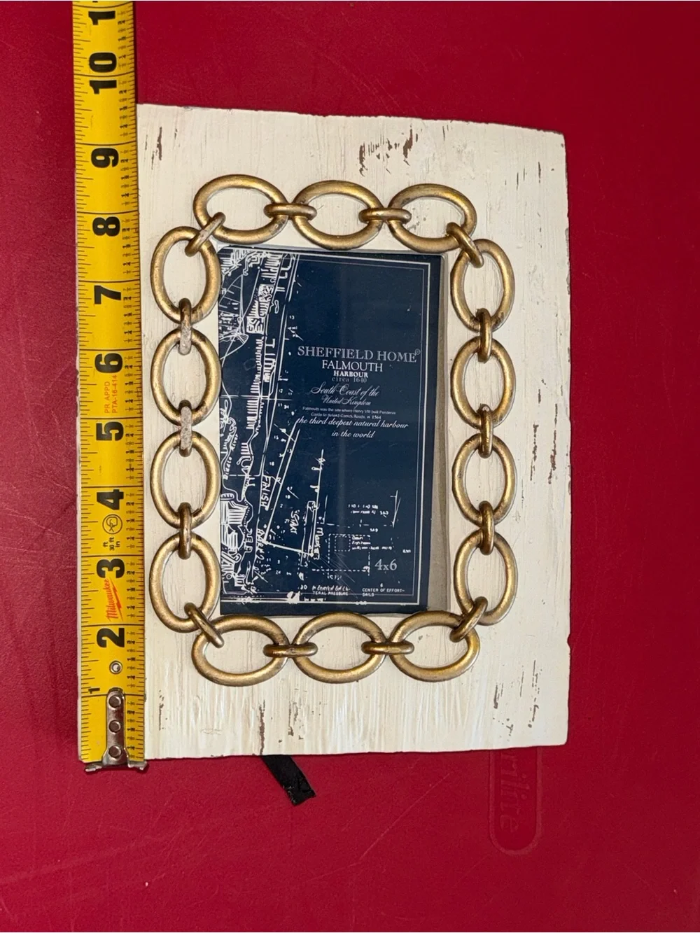 Sheffield Home Distressed Wood & Gold Chain Link 4x6 Picture Frame